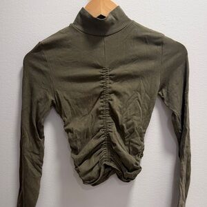 Zara Khaki Ruched High Neck Blouse